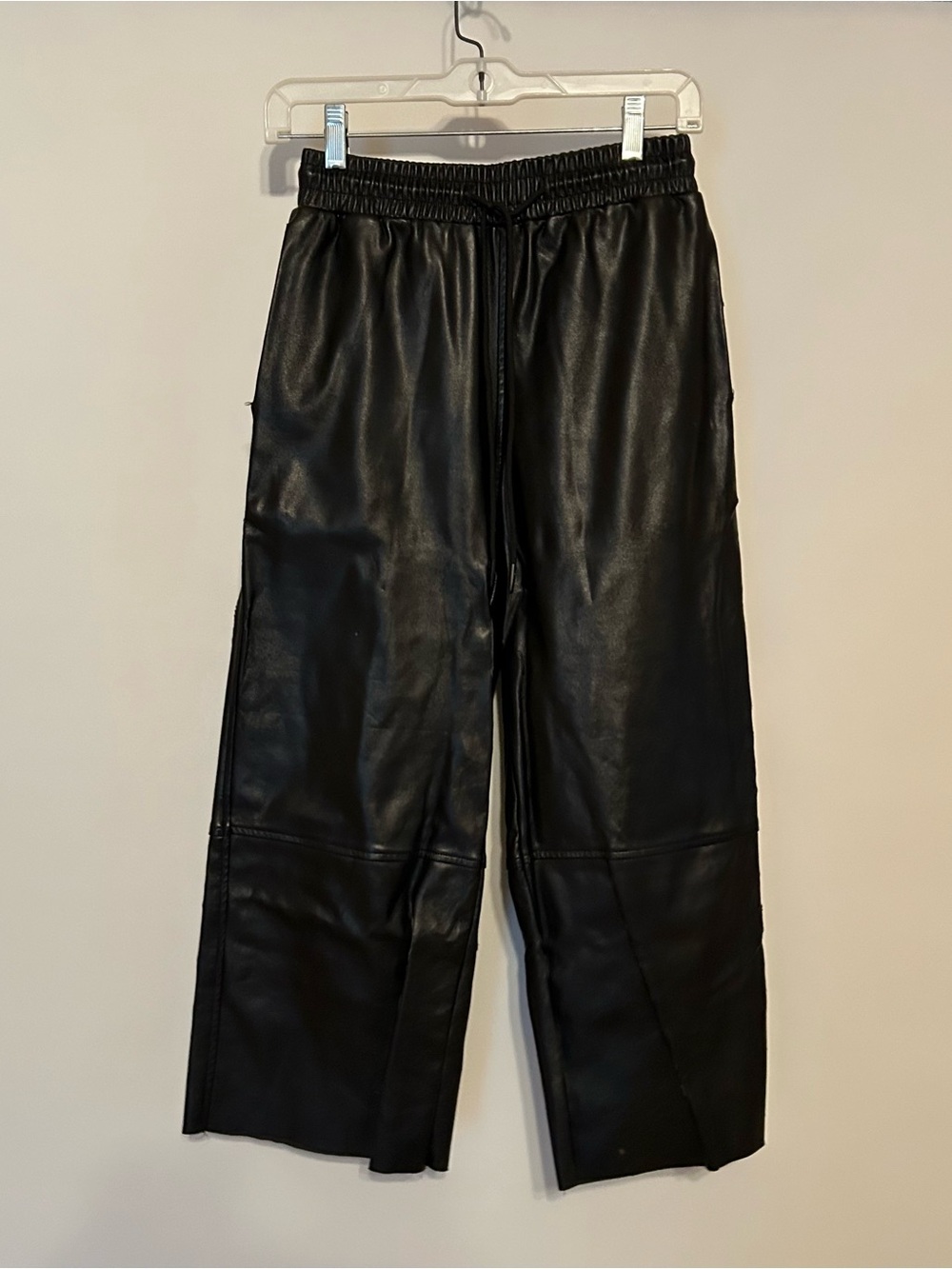 Women's Black Faux Leather Jogger Pants with Elastic Waist